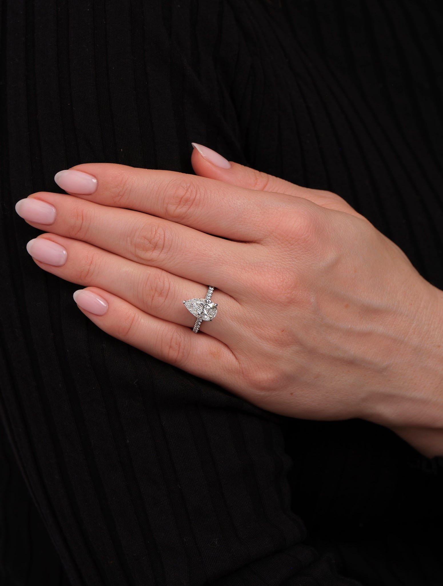 3ct Pear Cathedral Hidden Halo Lab Grown Diamond Engagement Rings.