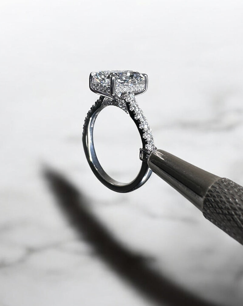 3ct Radiant Cathedral Setting lab grown Diamond Engagement Rings.