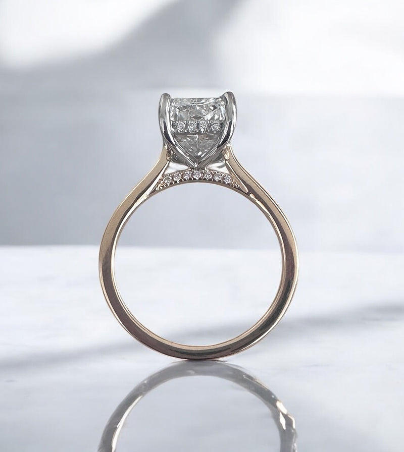 3ct Radiant Cathedral Setting lab grown Diamond Engagement Rings.