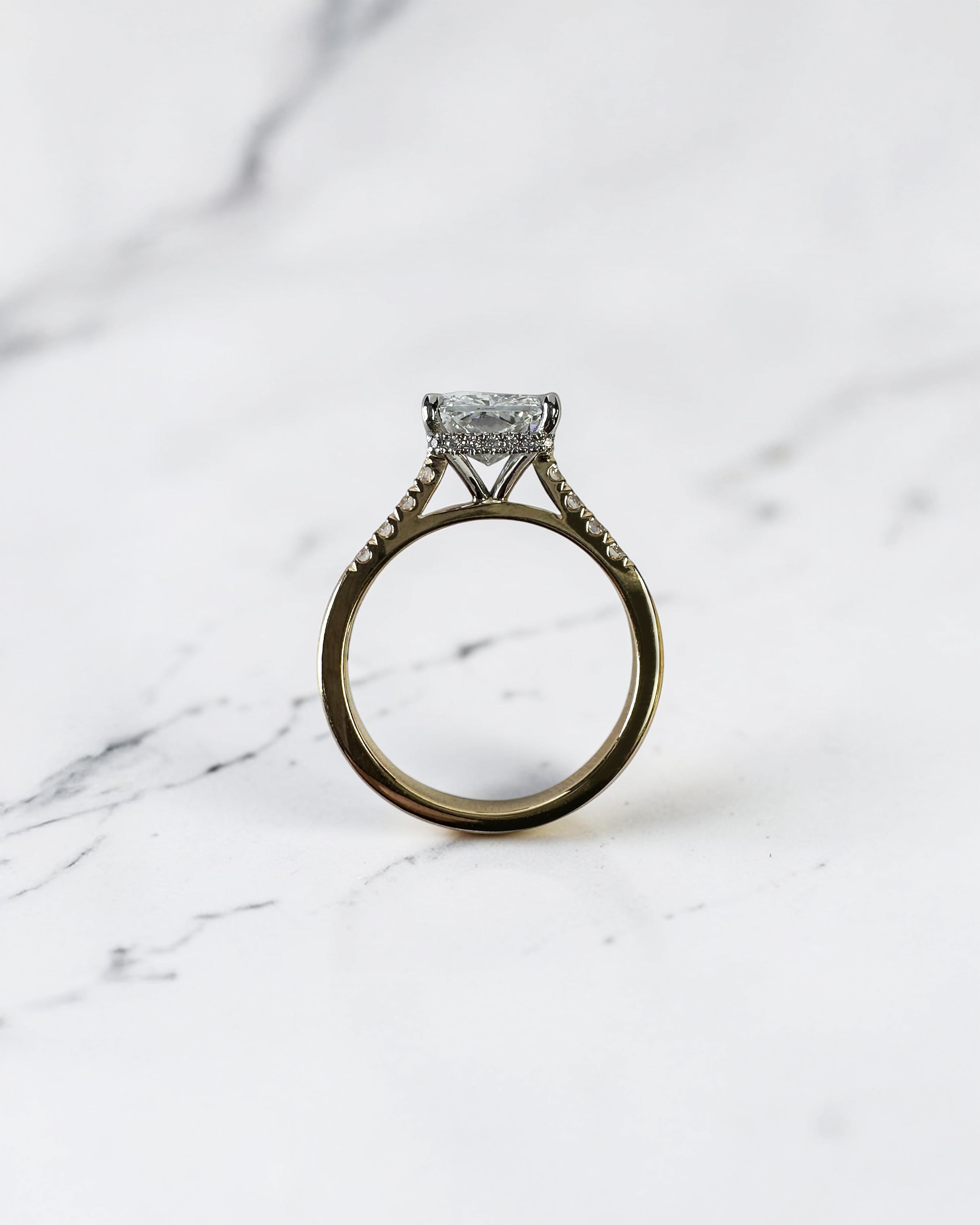 3ct Radiant Accent Diamond Cathedral Set Ring