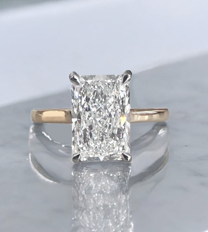 3ct Radiant Cathedral Setting lab grown Diamond Engagement Rings.
