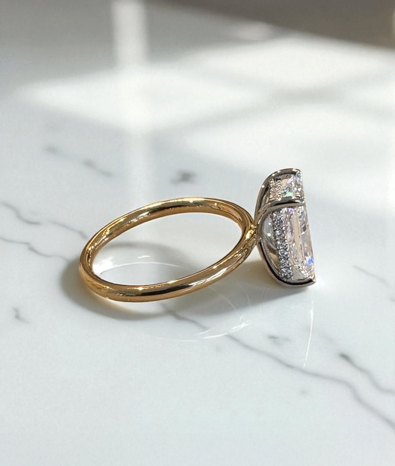 3ct Radiant Floating Solitare lab grown Diamond Engagement Rings.