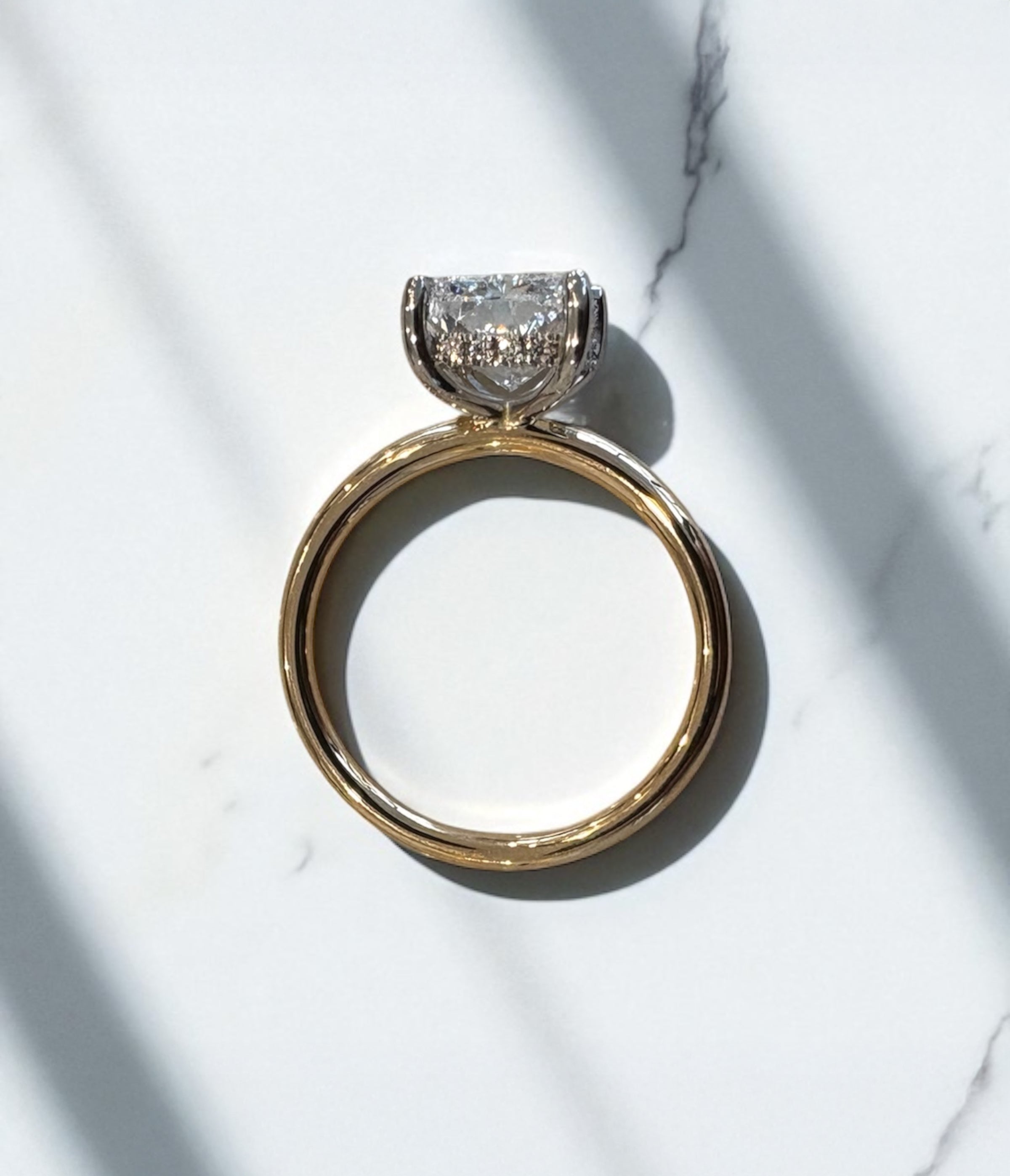 3ct Radiant Lab Grown Diamond Solitaire Engagement Ring with Hidden Halo