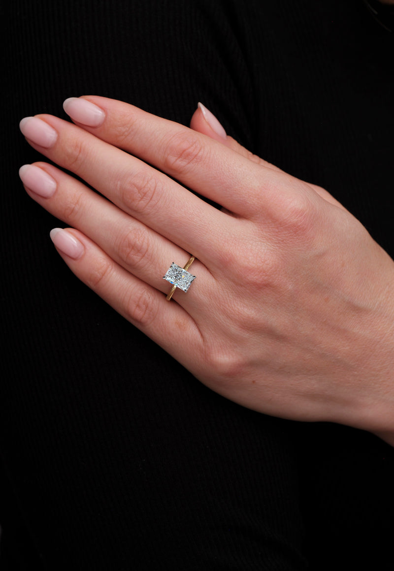 3ct Radiant Floating Solitare lab grown Diamond Engagement Rings.