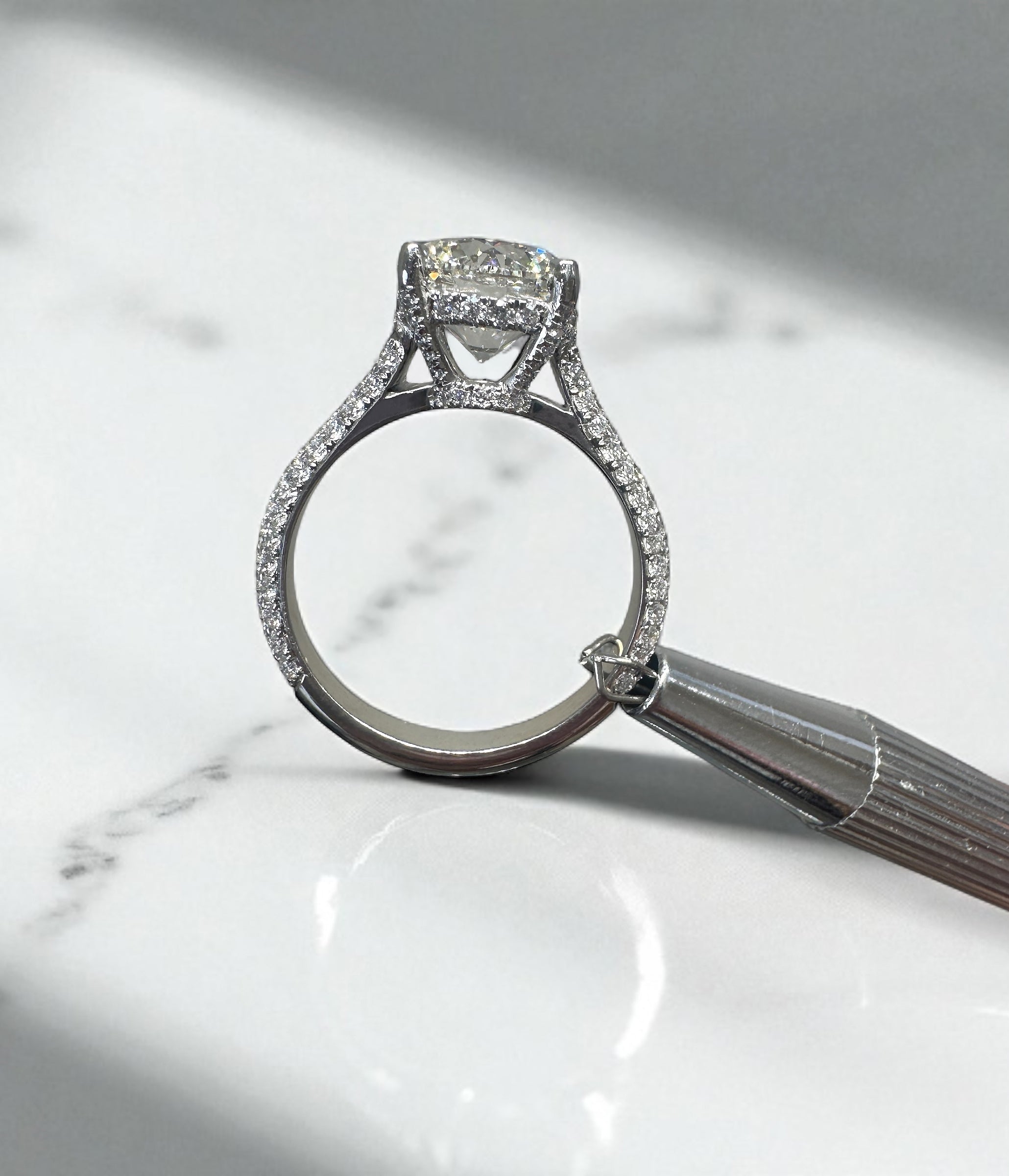 3ct Round Brilliant Cut 3D Setting Lab Grown Diamond Engagement Rings.