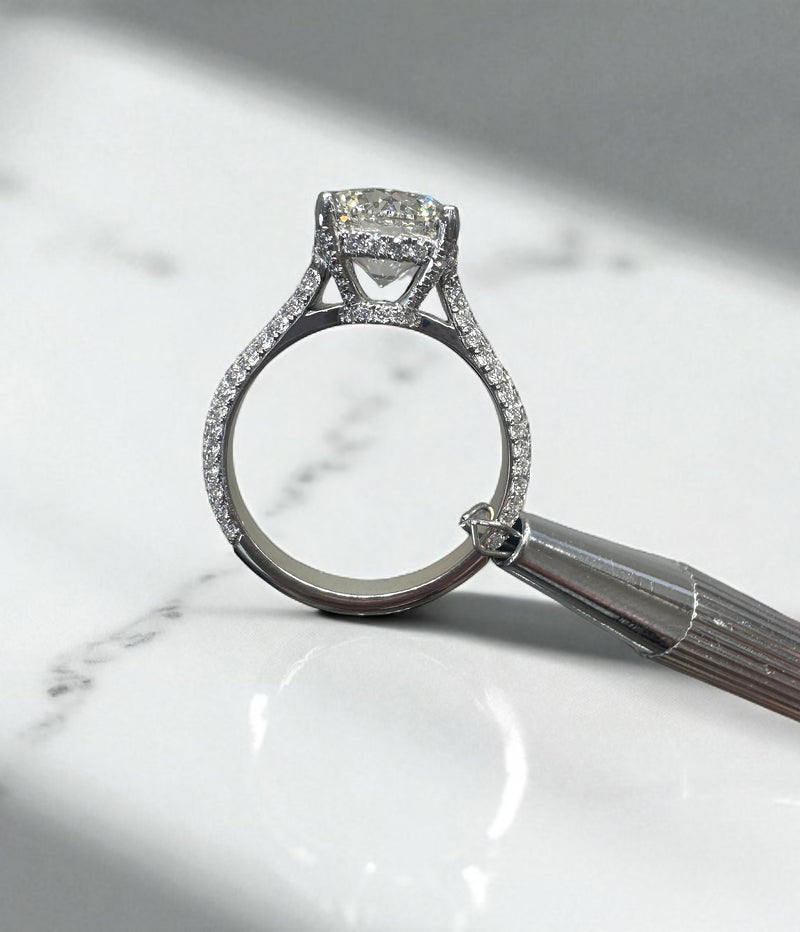 3ct Round Brilliant Cut 3D Setting Lab Grown Diamond Engagement Rings.