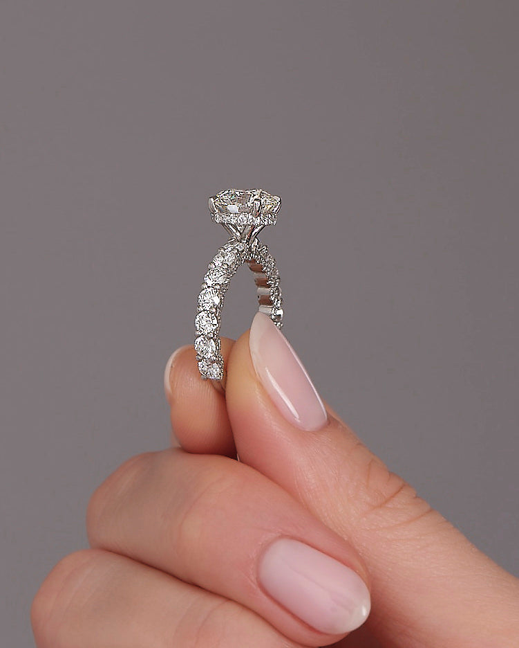 3ct Round Cut Fancy Band Lab Grown Diamond Engagement Rings.