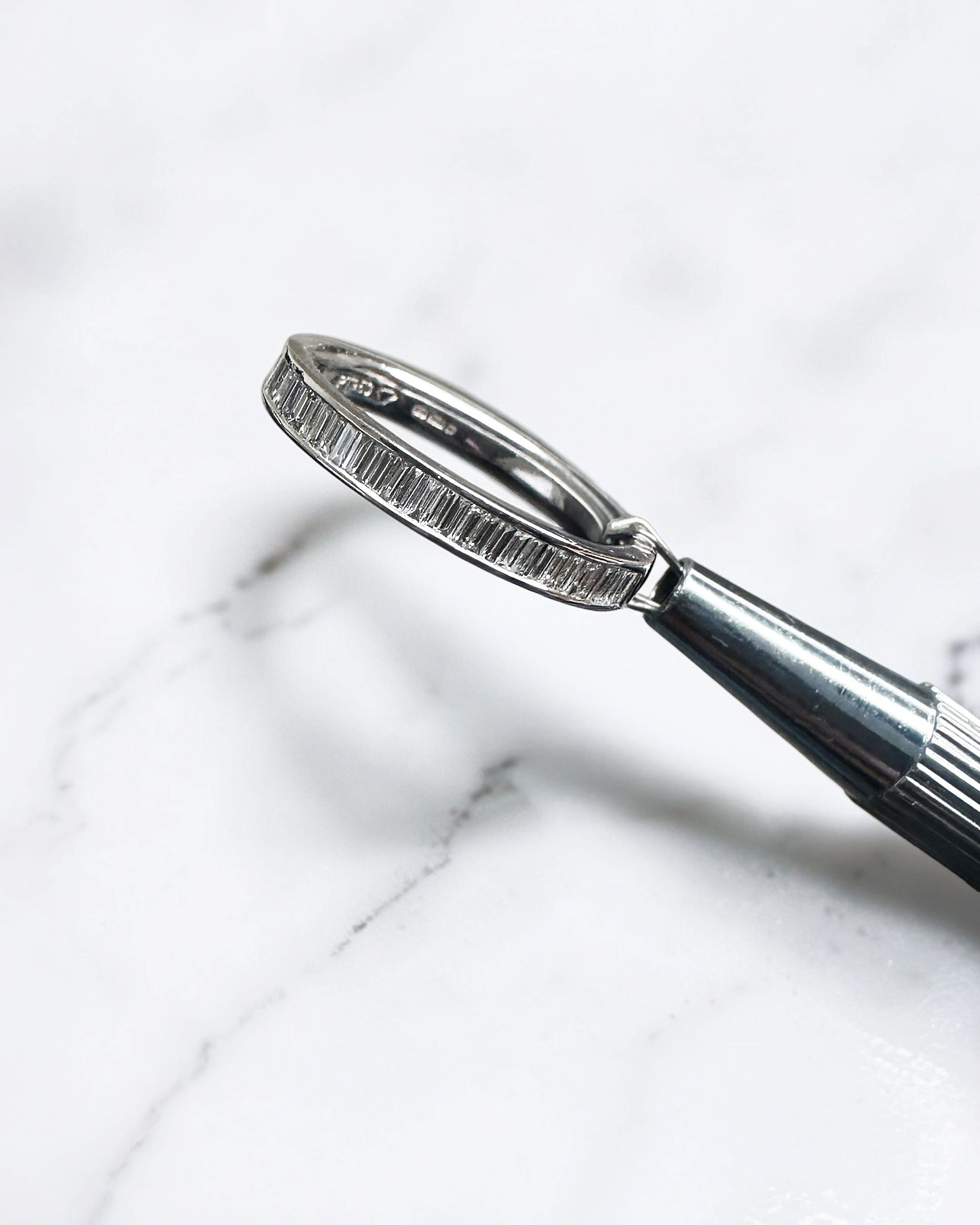 Half set 3mm channel set baguette diamond wedding band in 18ct yellow gold, white gold or platinum, available with lab grown or natural diamonds.
