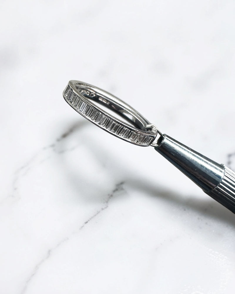 Half set 3mm channel set baguette diamond wedding band in 18ct yellow gold, white gold or platinum, available with lab grown or natural diamonds.
