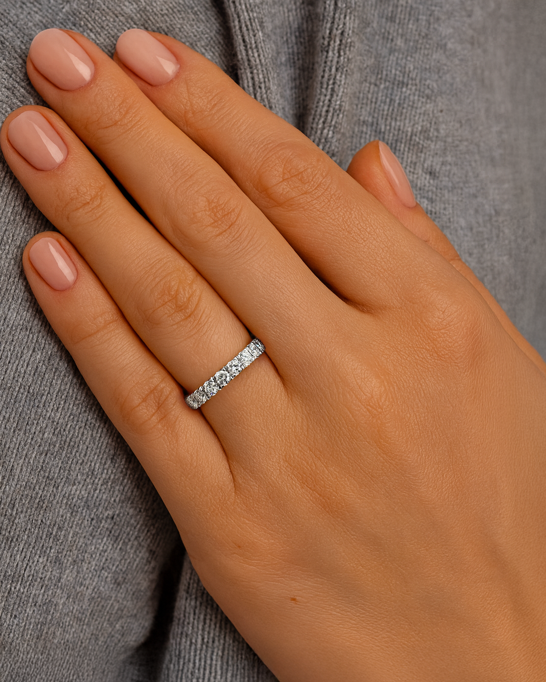 Half Diamond Eternity Band 3mm 0.95ct on hand