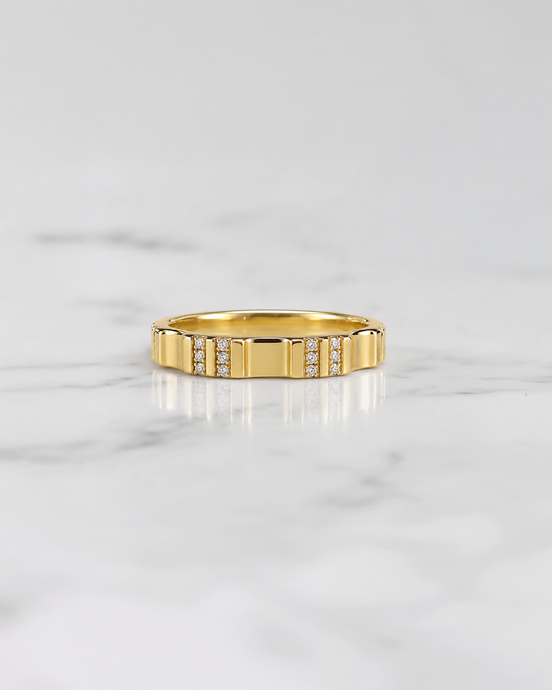 3mm Fluted Polished Diamond Wedding Band
