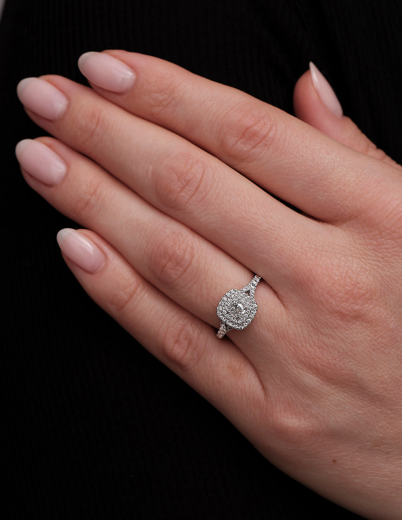 0.35ct Cushion Split Shoulder Halo Lab Grown Diamond Engagement Rings.