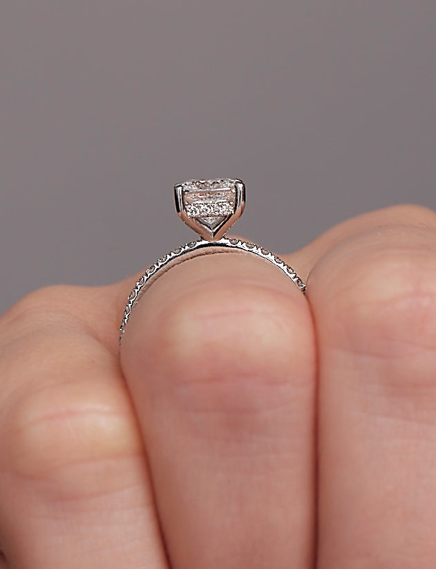 1.50ct Princess Cut Hidden Halo Lab Grown Diamond Engagement Rings.