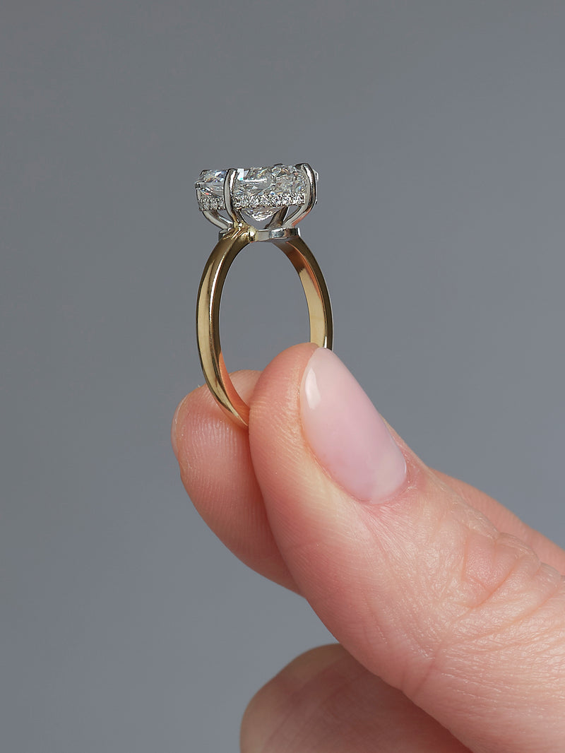 4ct elongated cushion cut lab grown diamond solitaire 18kt yellow gold engagement ring two tone