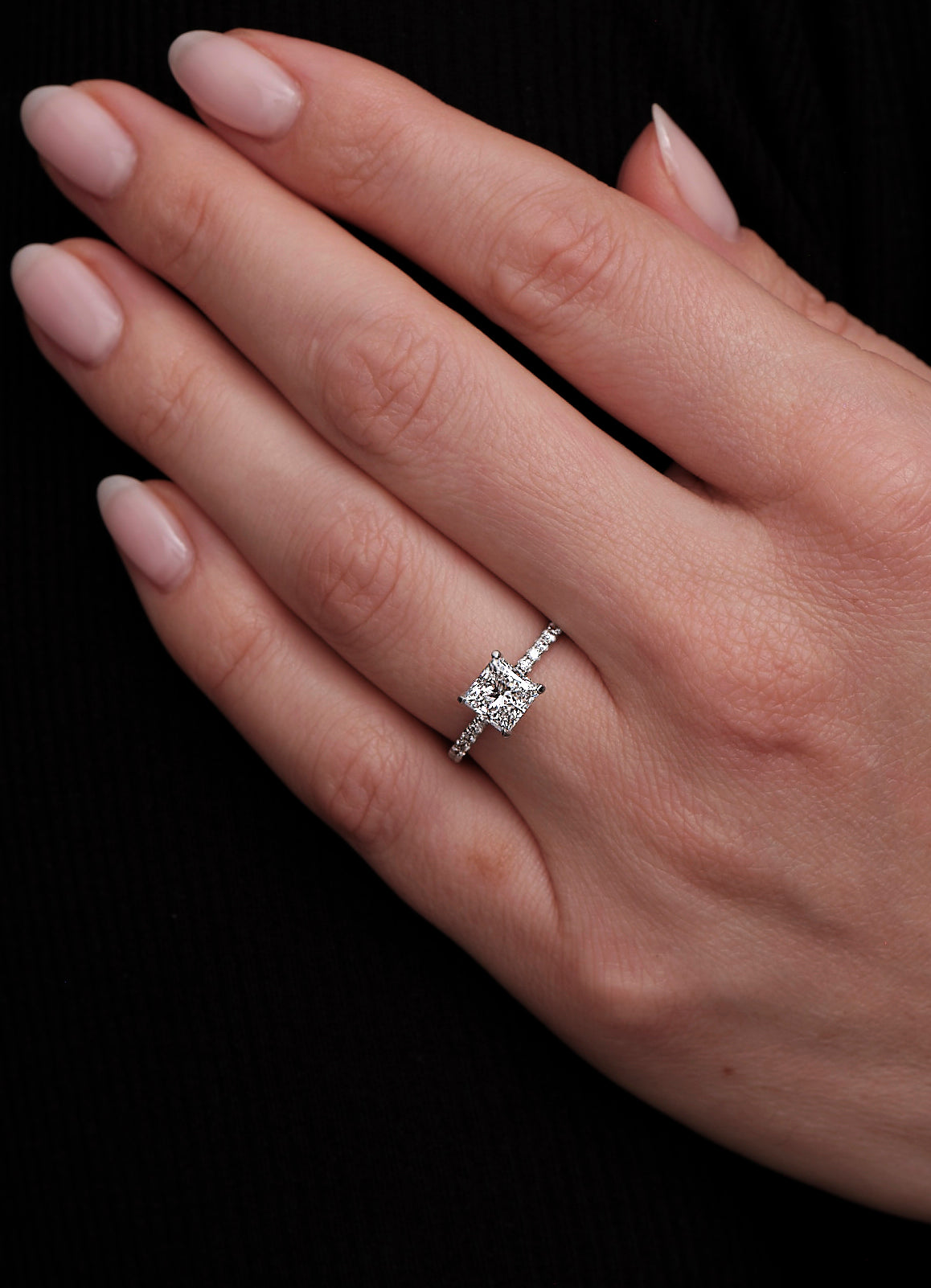 1.50ct Princess Cut Hidden Halo Lab Grown Diamond Engagement Rings.