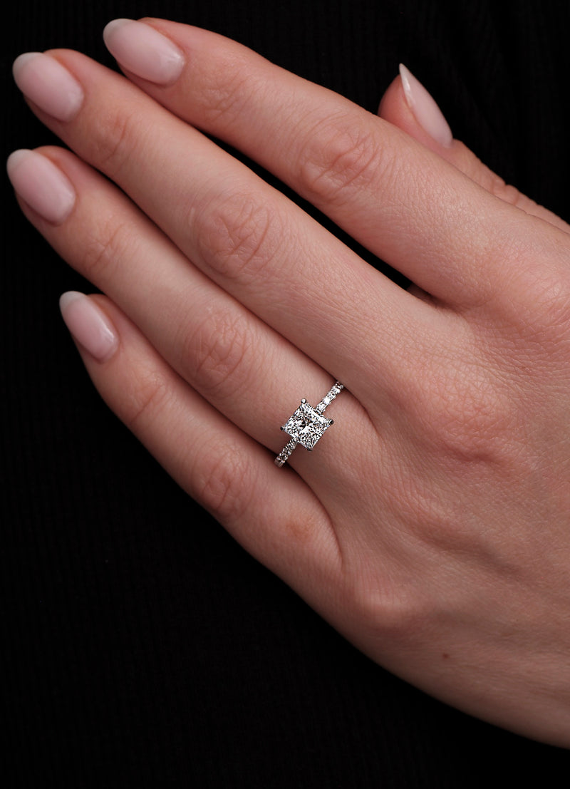 1.50ct Princess Cut Hidden Halo Lab Grown Diamond Engagement Rings.