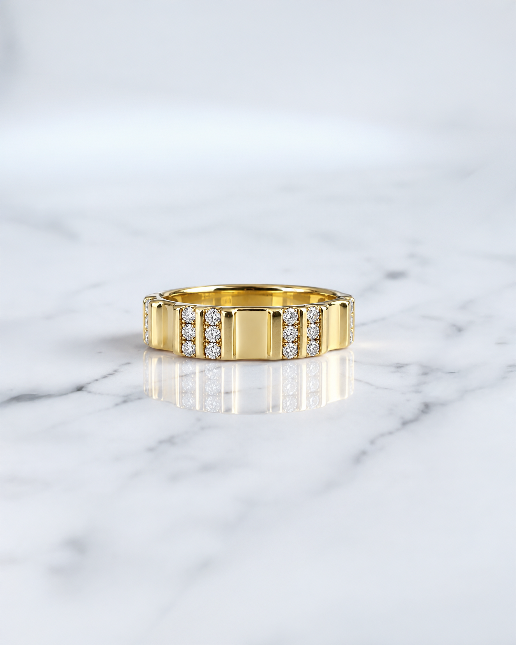 5mm fluted diamond wedding band with 0.30ct round brilliant diamonds in polished gold or platinum.