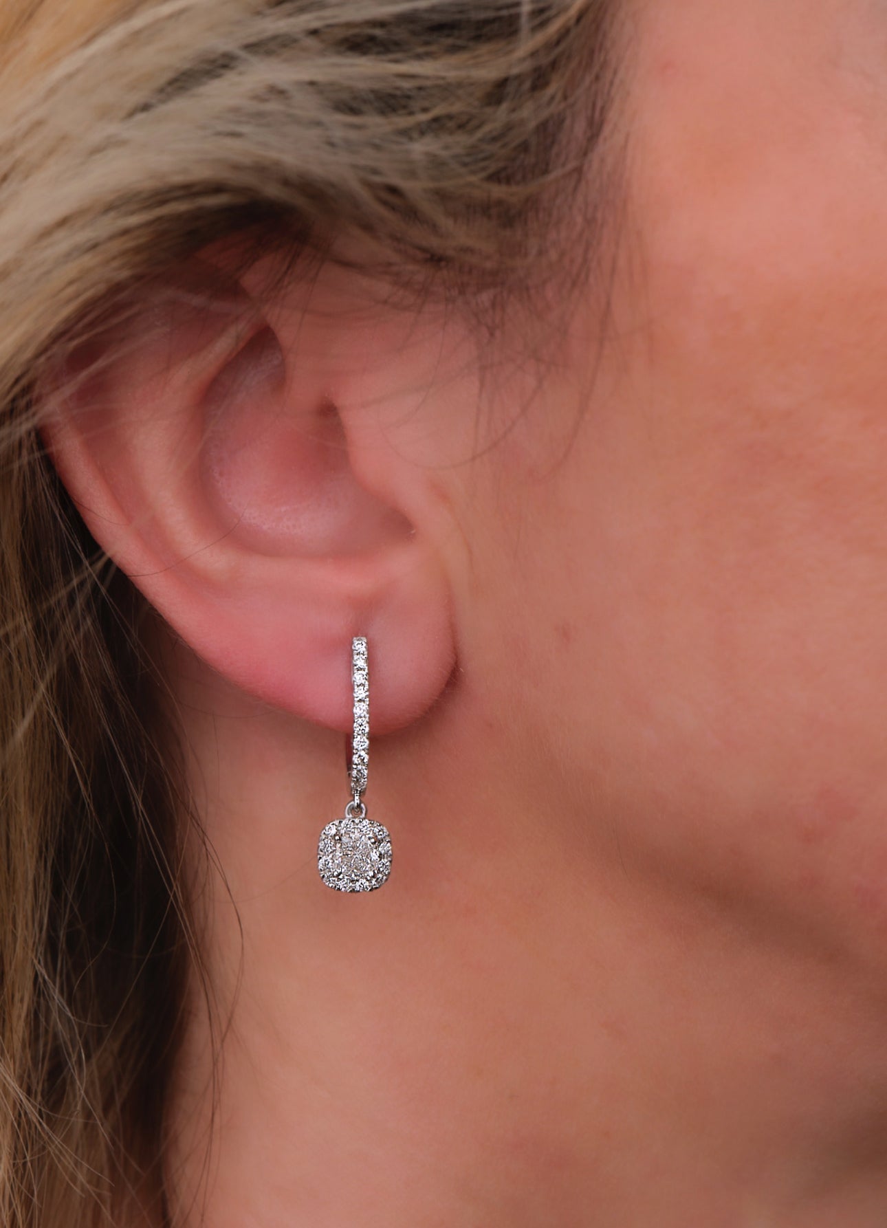 Cushion Halo Drop Earrings