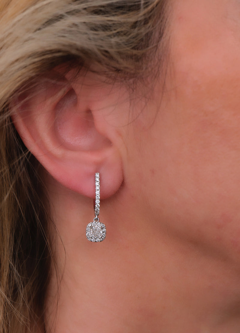 Cushion Halo Diamond Drop Earrings