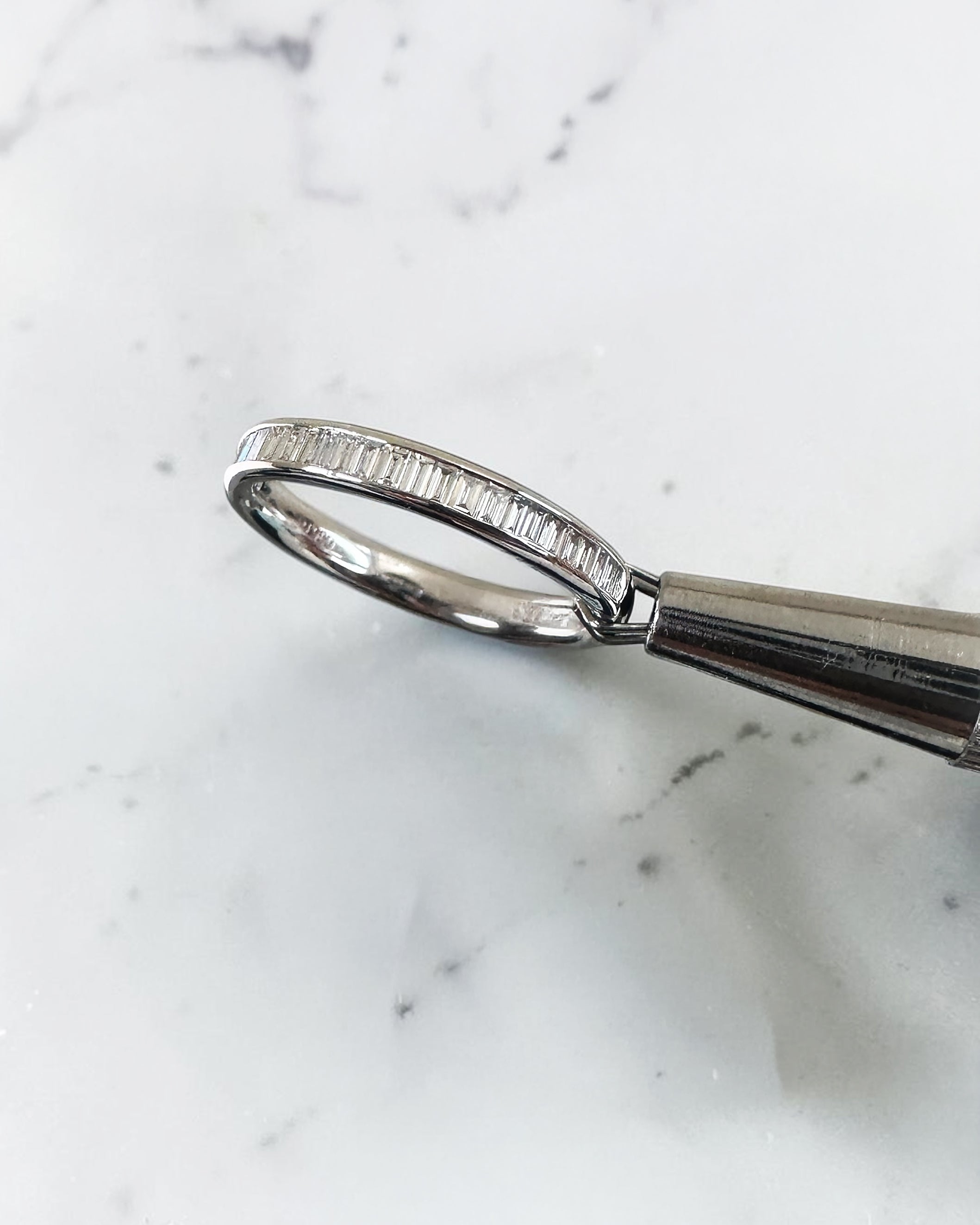 Channel set baguette diamond wedding band with half set baguette diamonds, 2.7mm band, available in 18ct yellow gold, white gold or platinum with lab grown or natural diamonds.
