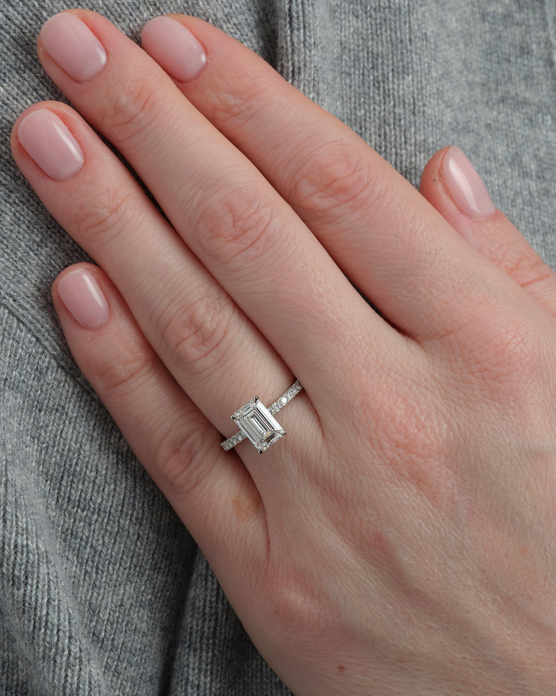 2ct Emerald Cut Hidden Halo Diamond Band diamond engagement rings