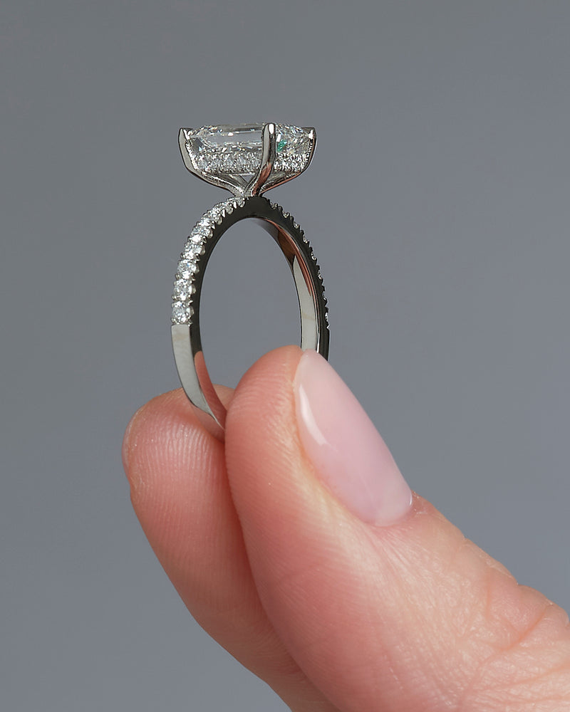 2ct Emerald Cut Hidden Halo Diamond Band diamond engagement rings
