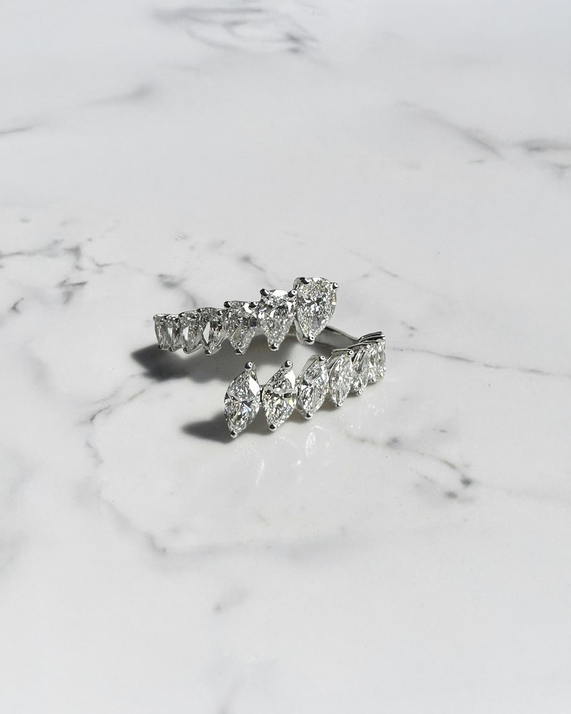 Marquise and Pear cut wrap diamond dress ring featuring approximately 1.75ct marquise and pear cut diamonds in an open wrap design. Available in lab or natural diamonds.