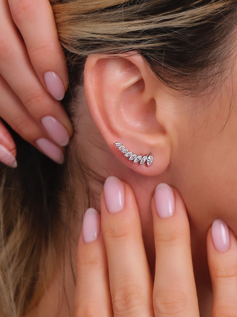 Marquise Cut Climber Diamond Stud Earrings for Women
