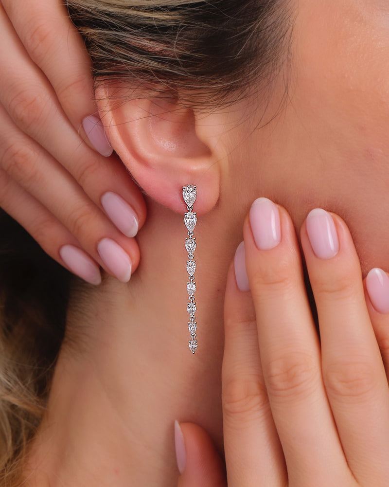 Pear Cut Graduated Diamond Drop Earrings