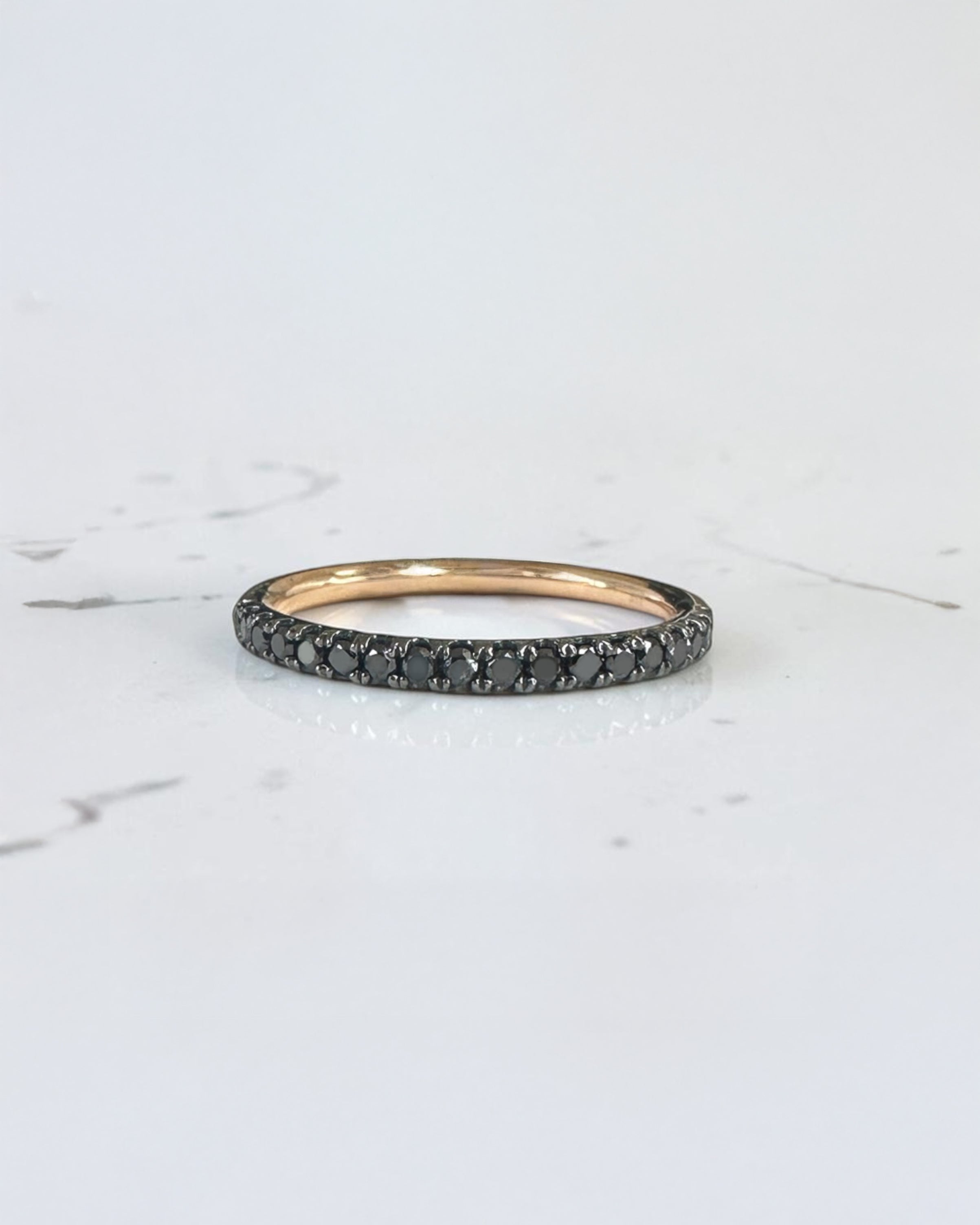 1.8mm natural black diamond half eternity ring with 0.23ct black diamonds set in yellow gold, available in white gold, rose gold and platinum.