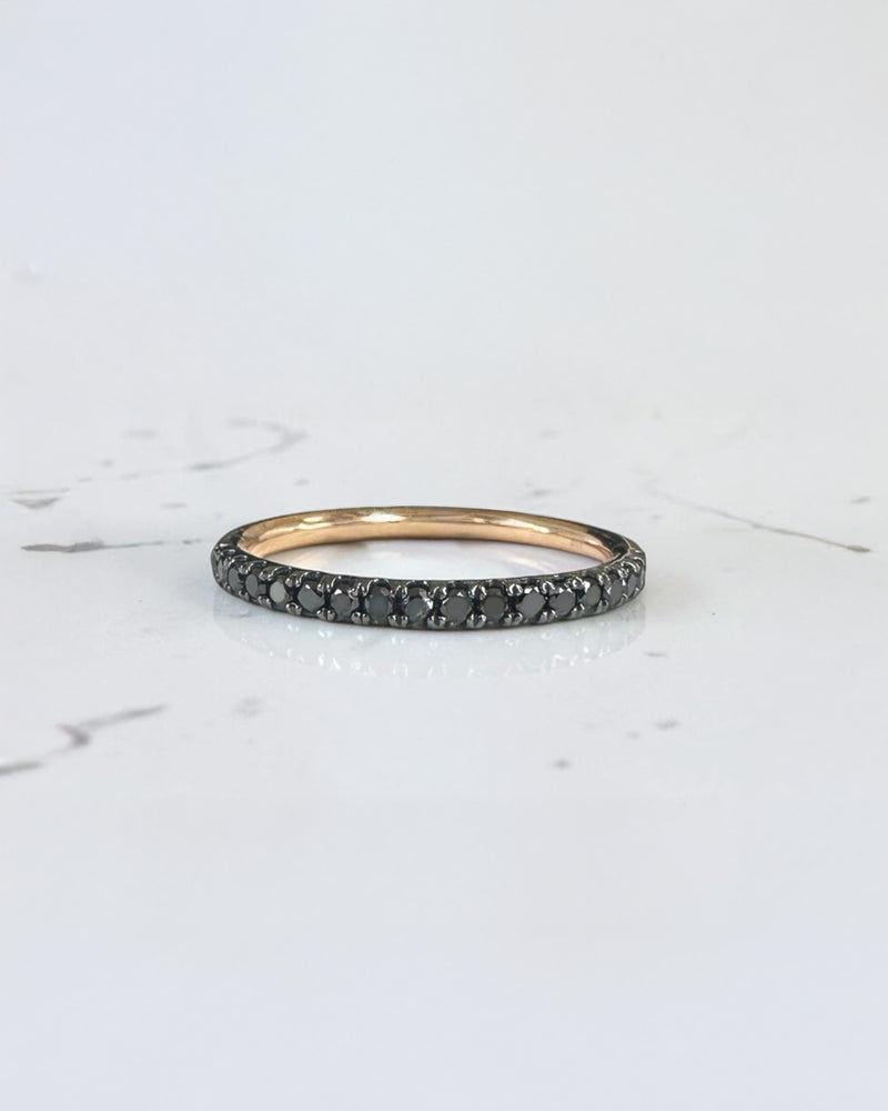 1.8mm natural black diamond half eternity ring with 0.23ct black diamonds set in yellow gold, available in white gold, rose gold and platinum.