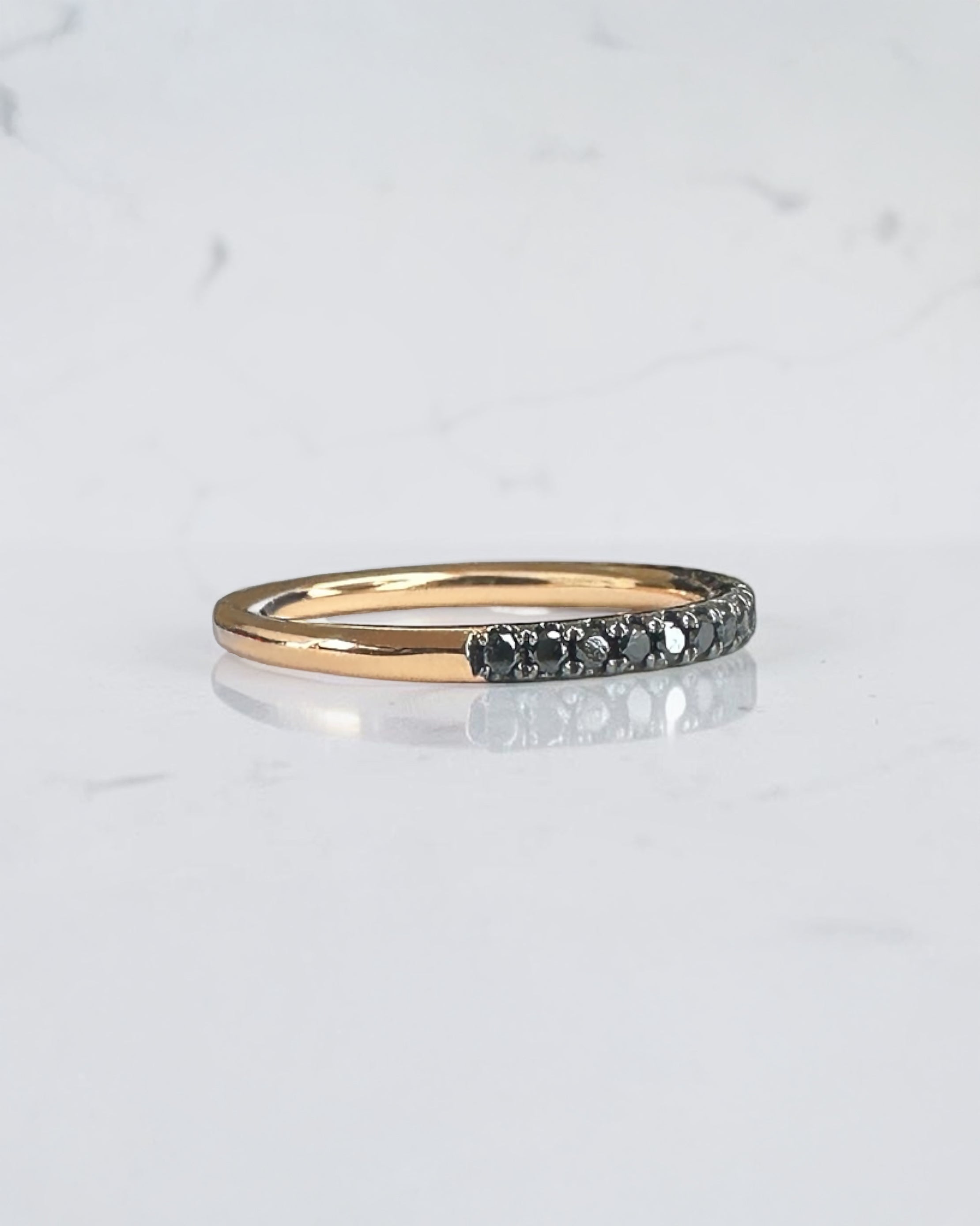 1.8mm natural black diamond half eternity ring with 0.23ct black diamonds set in yellow gold, available in white gold, rose gold and platinum.