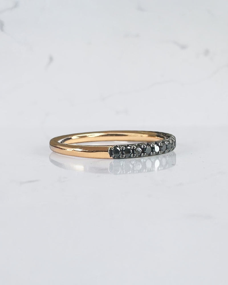 1.8mm natural black diamond half eternity ring with 0.23ct black diamonds set in yellow gold, available in white gold, rose gold and platinum.