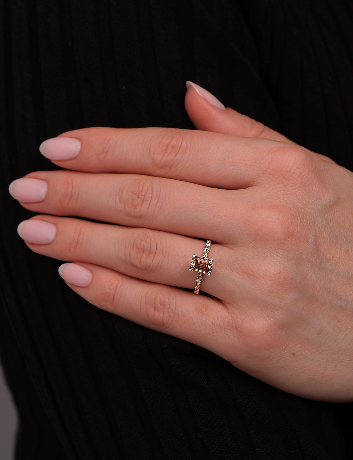 brown diamond emerald cut engagement ring
