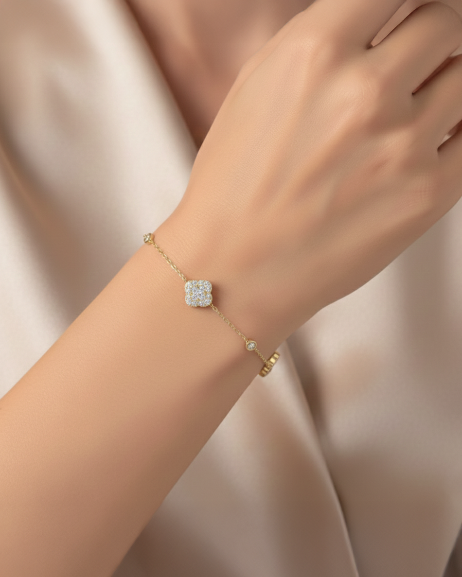 Diamond clover chain bracelet in platinum, yellow gold, rose gold, and white gold —  Layla Diamonds London