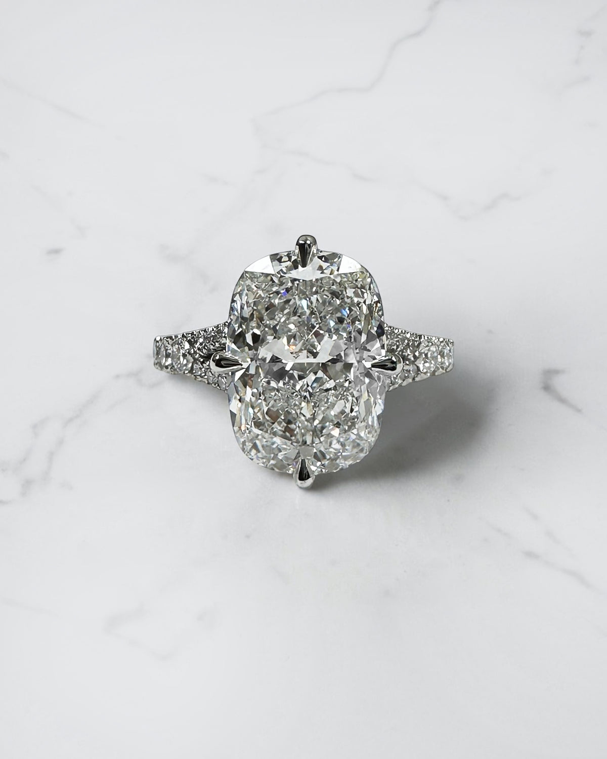 5ct Elongated Cushion Cut Diamond Split Shoulder Engagement Ring