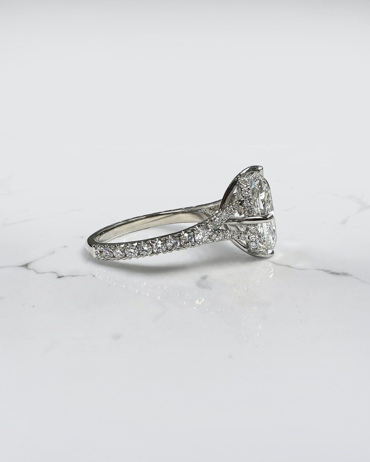 5ct Elongated Cushion Cut Diamond Split Shoulder Engagement Ring