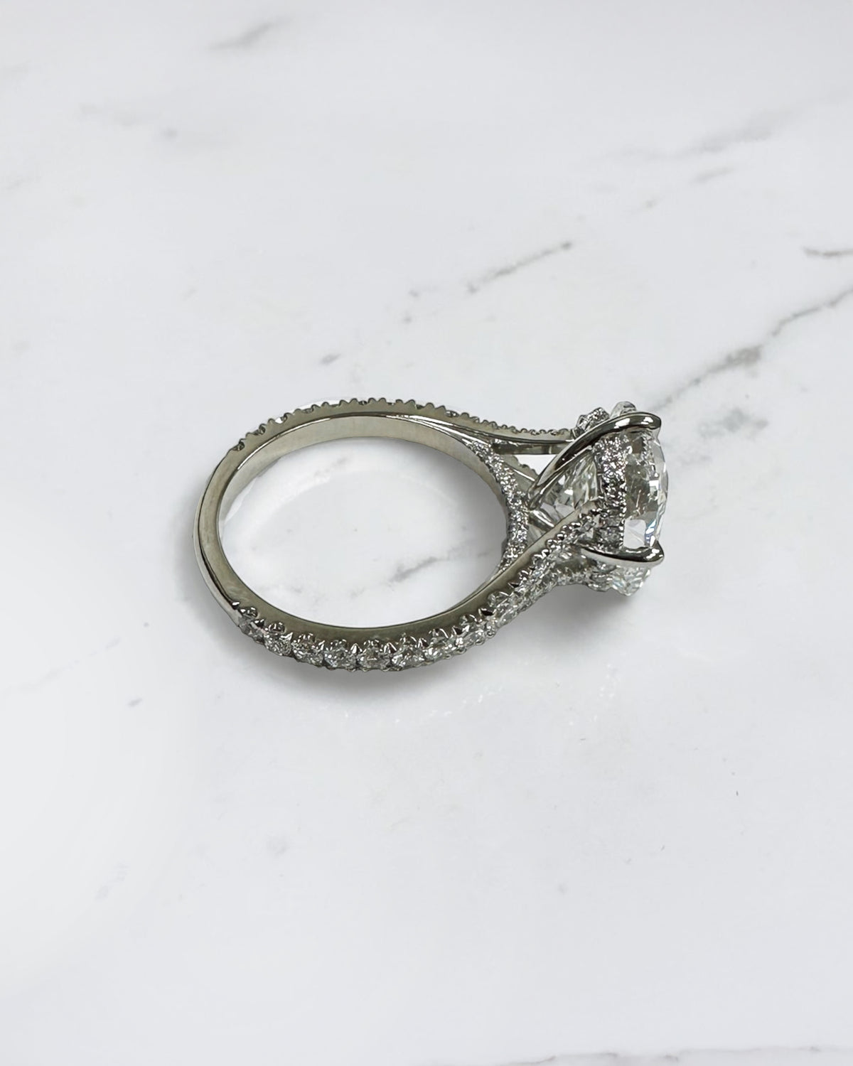 5ct Elongated Cushion Cut Diamond Split Shoulder Engagement Ring