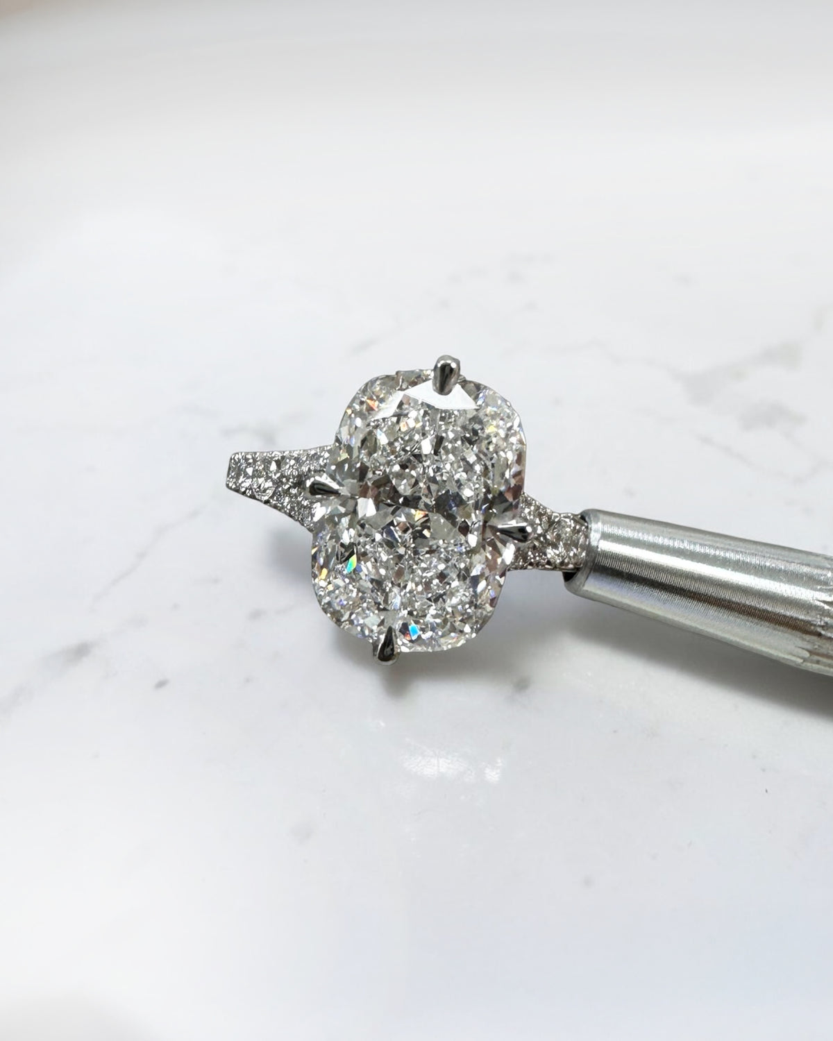 5ct Elongated Cushion Cut Diamond Split Shoulder Engagement Ring