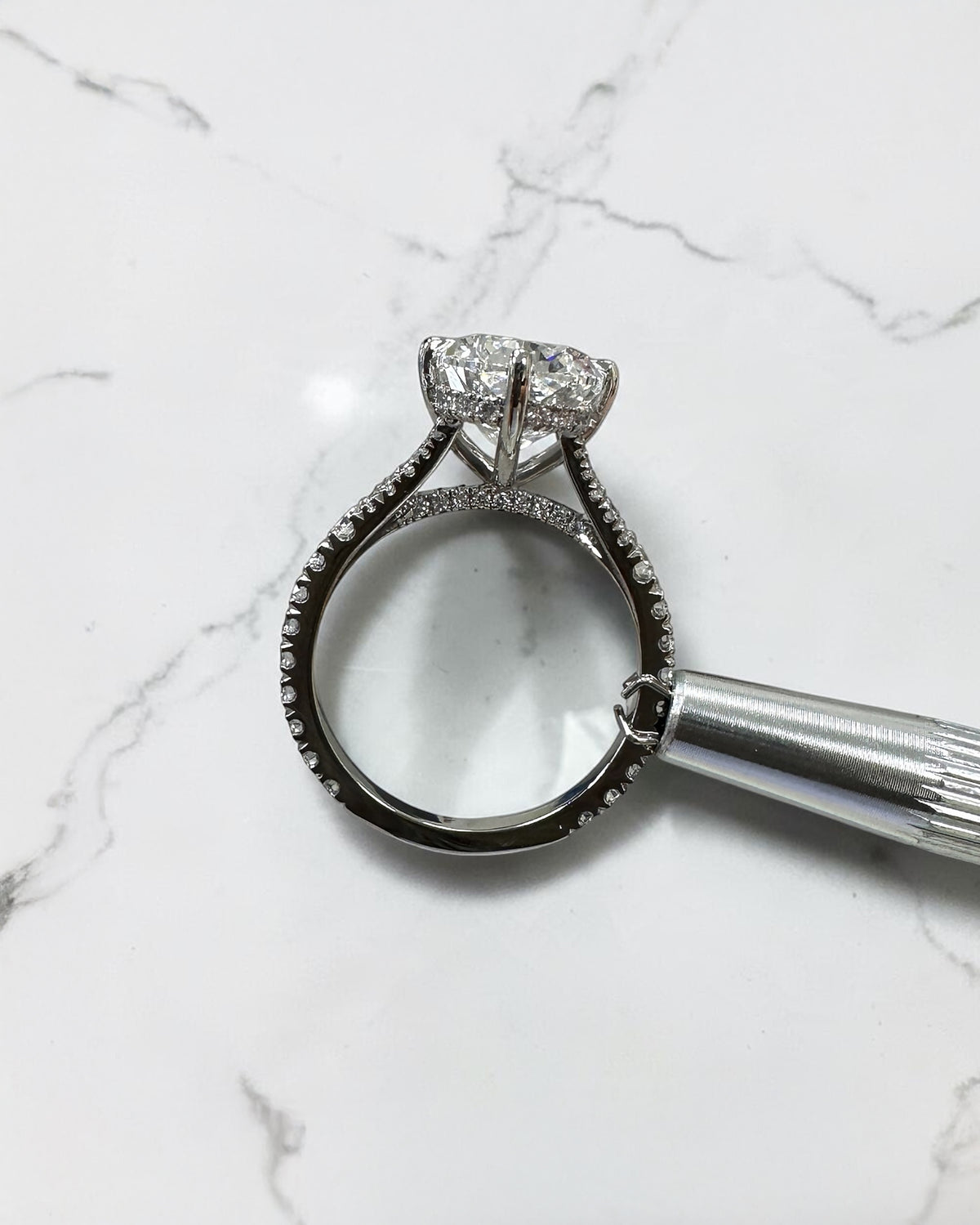 5ct Elongated Cushion Cut Diamond Split Shoulder Engagement Ring