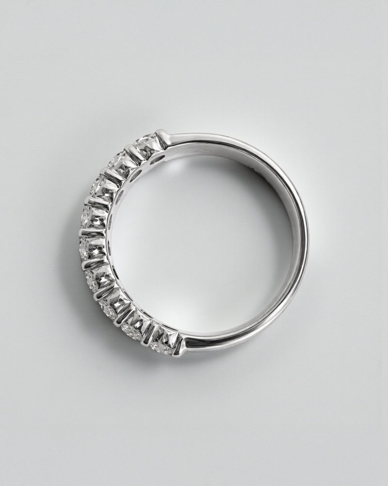 top view of double row diamond eternity ring with round brilliant diamonds arranged in a continuous double row. 9kt or 18kt white or yellow gold or platinum