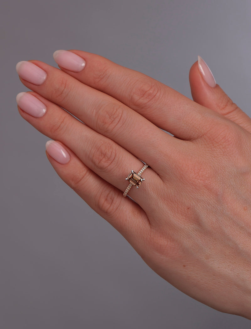 1.50ct Brown Emerald Diamond Shoulder Diamond Engagement Rings.