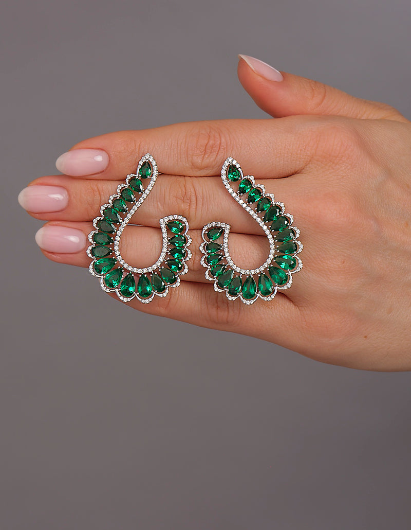 Statement Diamond Emerald stud Earrings