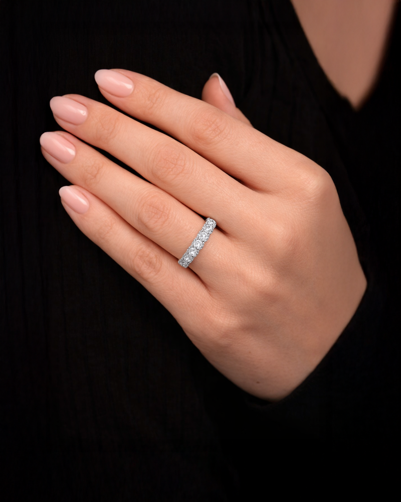 Show stopping 2ct fancy diamond band with U setting 3D Diamond design. Available in 9kt or 18kt gold or platinum. perfect diamond gift for her