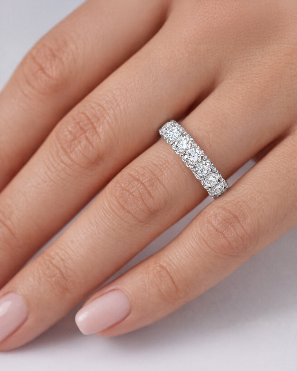 Show stopping 2ct fancy diamond band with U setting 3D Diamond design. Available in 9kt or 18kt gold or platinum. perfect diamond gift for her