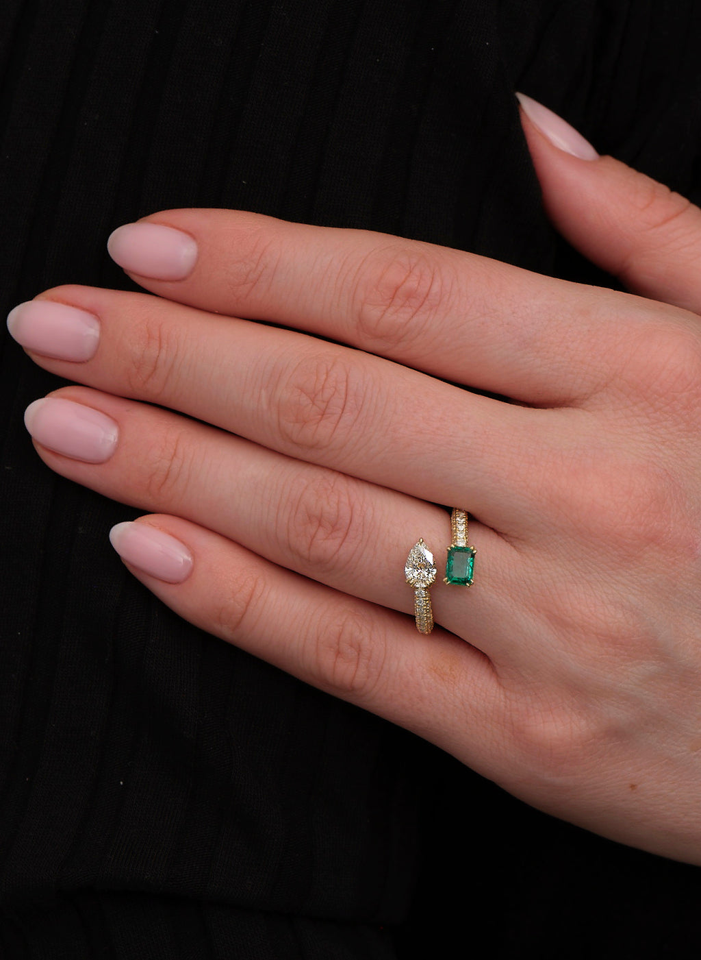 Emerald & Pear Diamond Toi Et Moi Ring