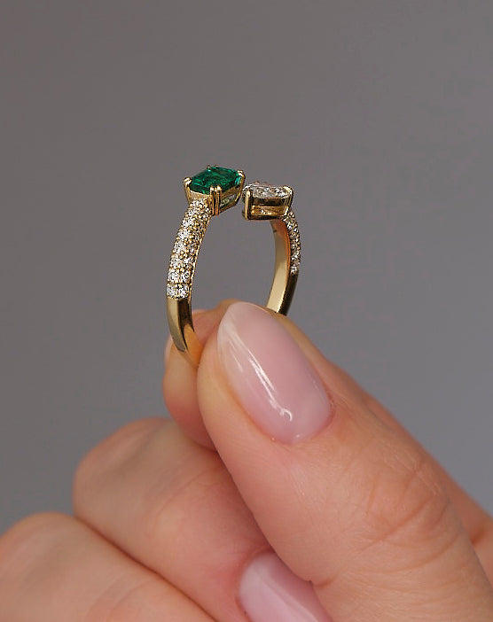 Emerald & Pear Diamond Toi Et Moi Lab Grown Diamond Engagement Rings.