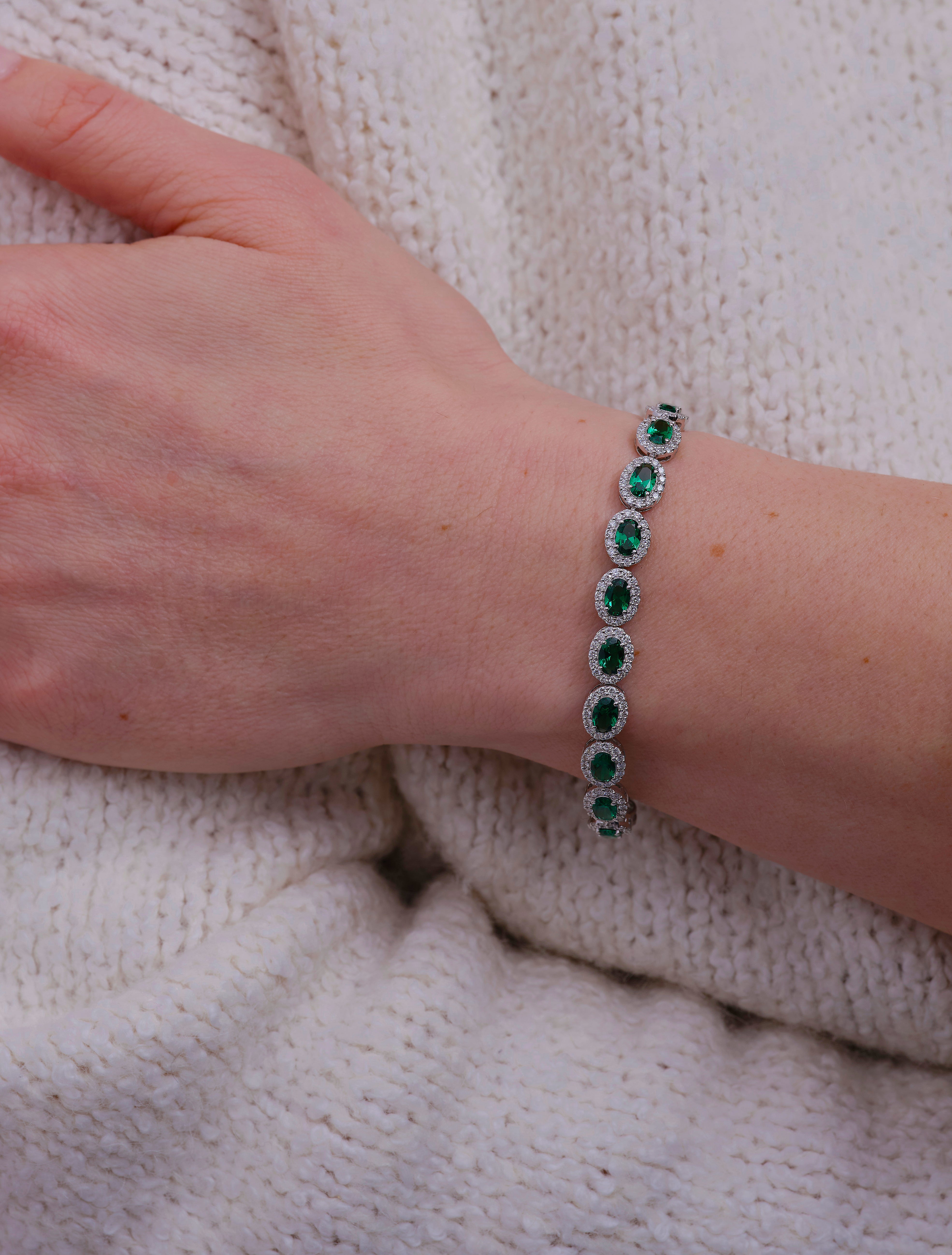 Emerald & Diamond Halo Bracelet