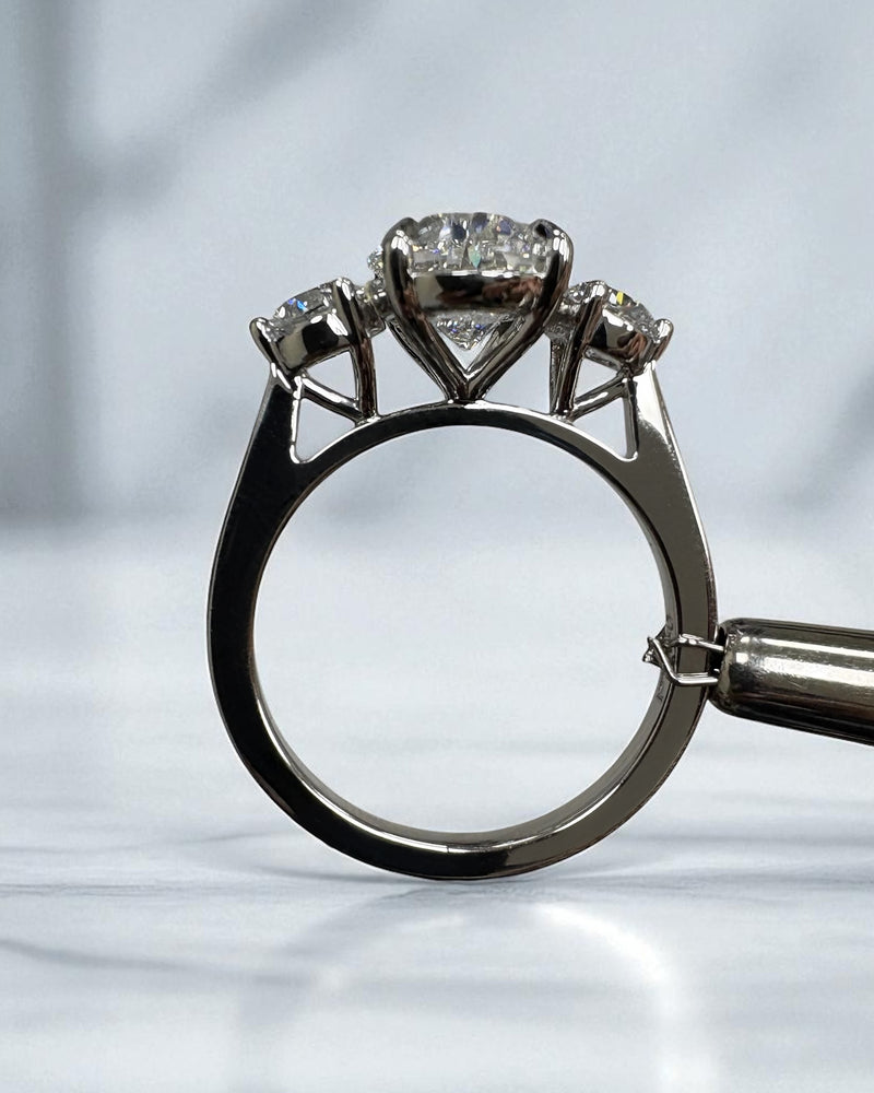 3.50ct Oval Round Trilogy Lab Grown Diamond Engagement Rings.