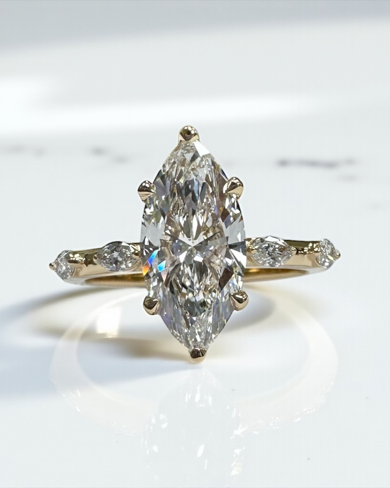 2ct marquise diamond ring set with a matching marquise diamond band.